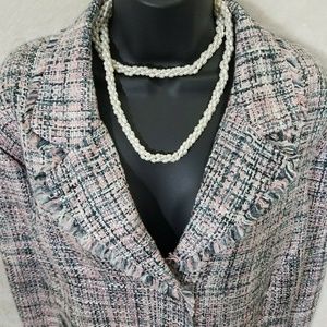 Pink grey white tweed blazer